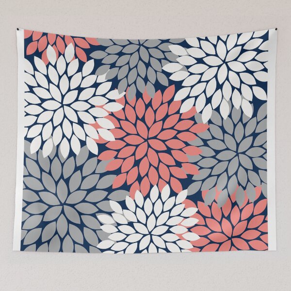 Item preview, Flower Burst Navy Coral Aqua Floral Pattern Flower Petals designed and sold by CloudDesignShop.
