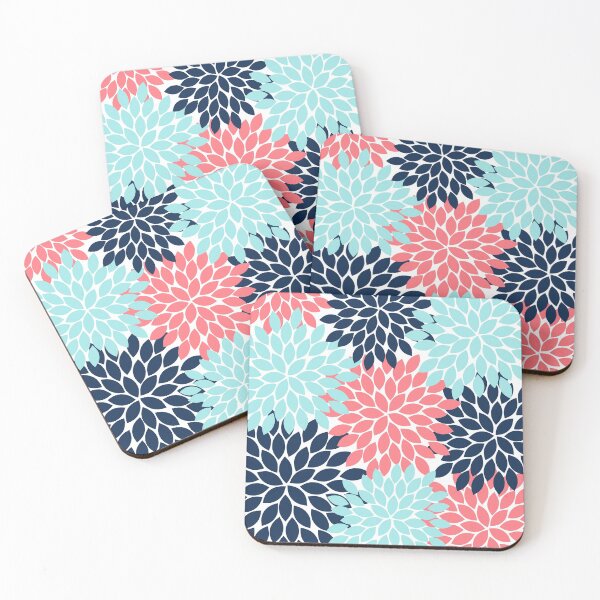 Item preview, Flower Burst, Coral Navy Aqua, Flower Petals, Floral Pattern designed and sold by CloudDesignShop.