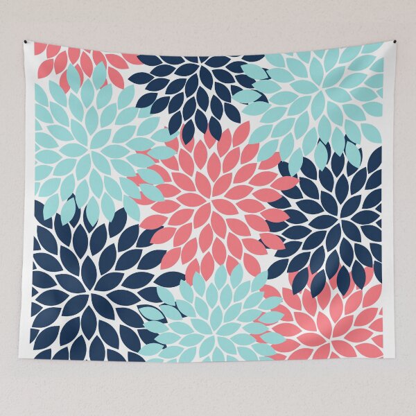 Item preview, Flower Burst, Coral Navy Aqua, Flower Petals, Floral Pattern designed and sold by CloudDesignShop.
