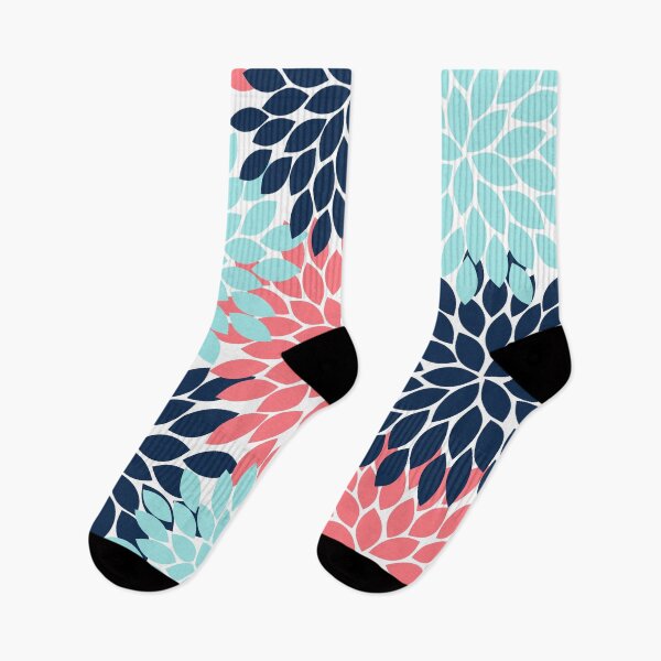 Item preview, Flower Burst, Coral Navy Aqua, Flower Petals, Floral Pattern designed and sold by CloudDesignShop.
