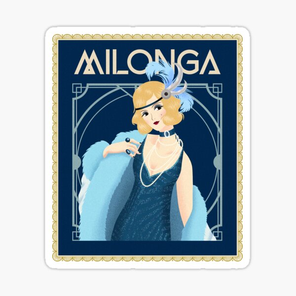 Blue Art Deco 1920s Style Tango Milonga Flapper Poster Sticker