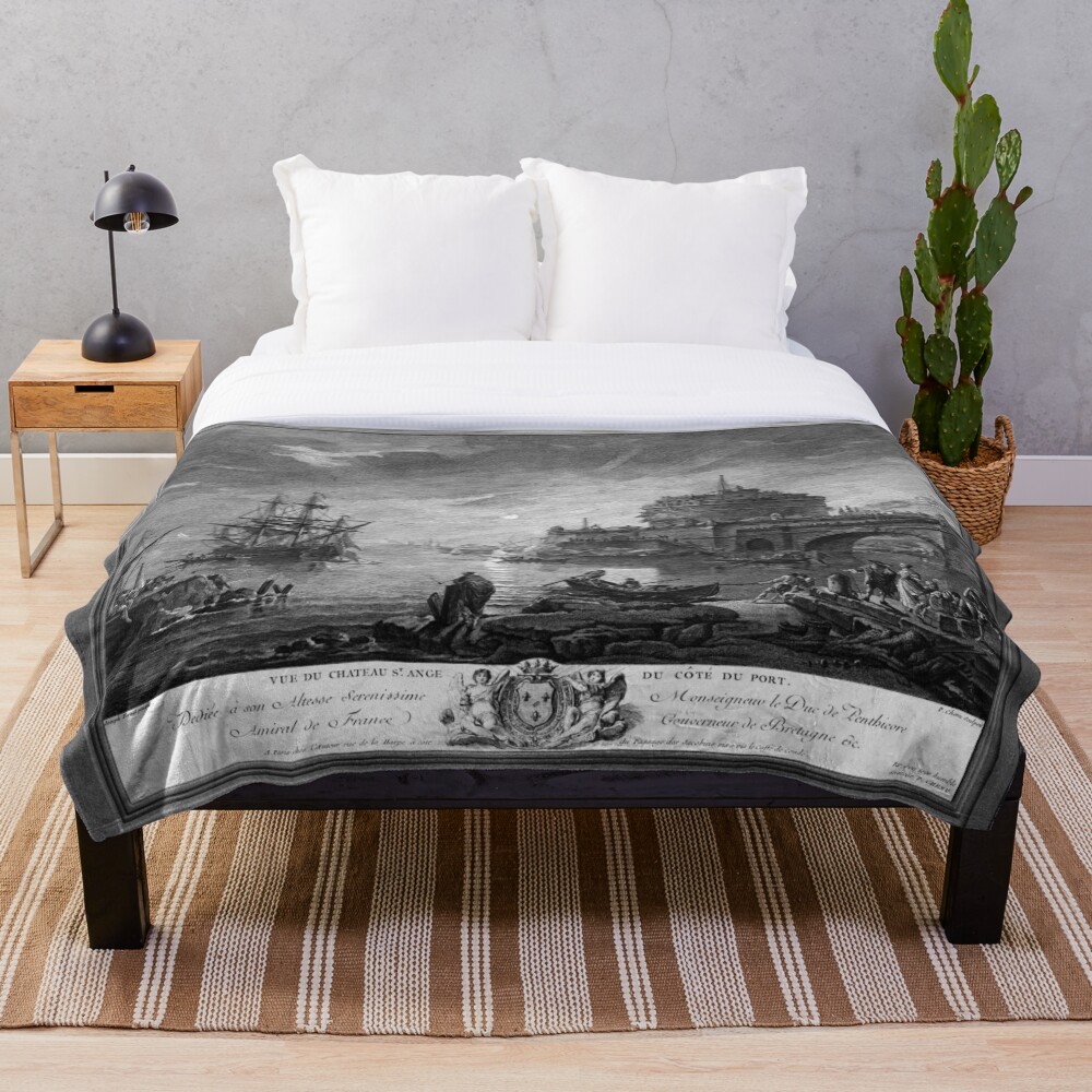 Xzendor7 Comforters, Duvet Covers and Throw Blankets - Elegance and Beauty 38 View of Saint Angel's Castle from Port Side by Engraver Pierre Chenu Fine Art Old Masters Reproduction Throw Blanket