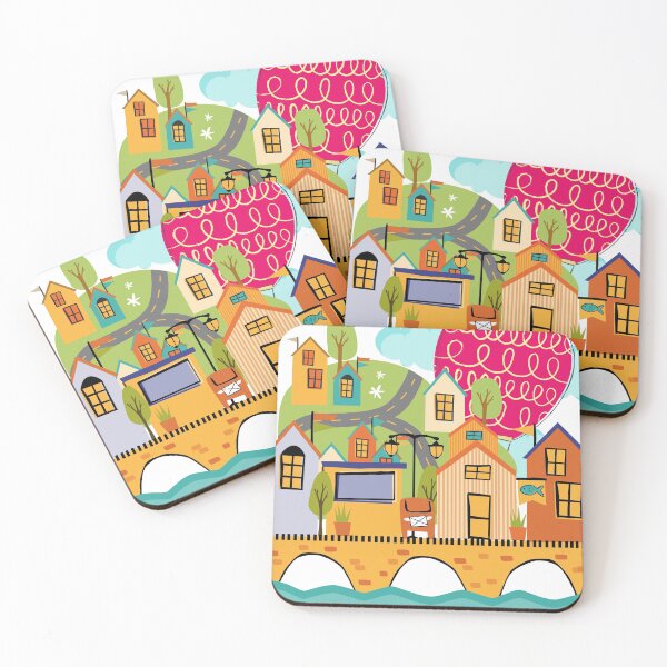 Item preview, Colorful Village and town pattern with water and bridge designed and sold by chrstdnl.