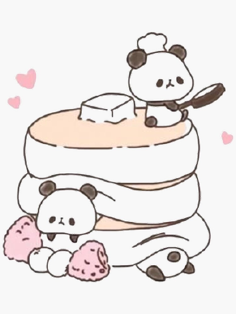 "Cute Kawaii Pandas Cooking Pancakes Illustrations" Sticker for Sale by