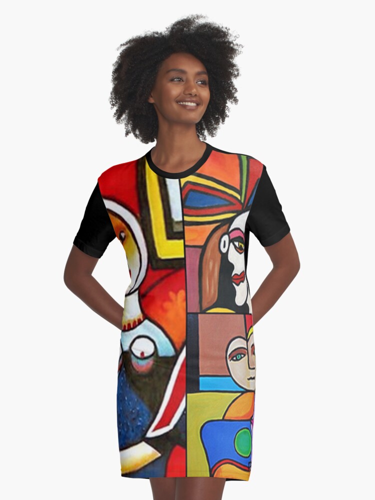 3 Funky Art Ladies Collage Graphic T Shirt Dress