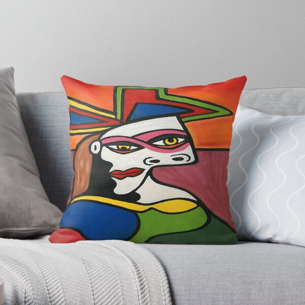 Funky Art Lady with Hat Throw Pillow