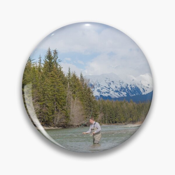 Item preview, A fisherman spey casting on a mountain river in spring, in British Columbia designed and sold by SnapTPhotograph.