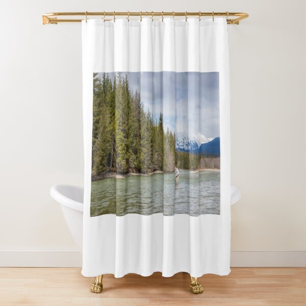 Item preview, A fisherman spey casting on a mountain river in spring, in British Columbia designed and sold by SnapTPhotograph.