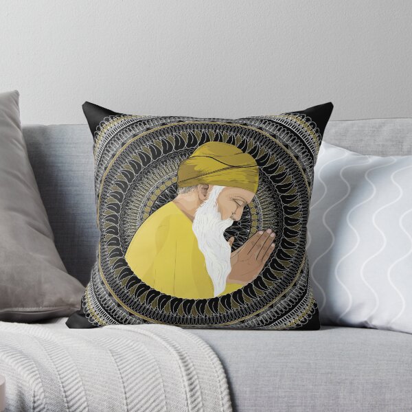 Waheguru | Guru Nanak Dev Ji Mandala - SimmyGhatt Throw Pillow