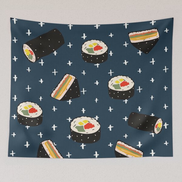 Item preview, Kimbap Tshirt Tee Shirt Korean Food Pattern Cute Funny Kawaii Graphic Cartoony Design for Apparel Accessories Home Decor Skins Totes Bags Wall Art Stickers designed and sold by Rocbebe.