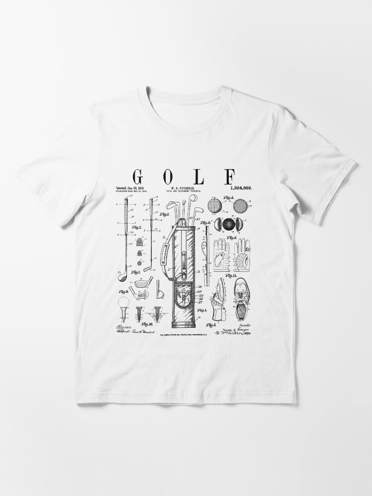 "Golf Club Golfer Old Vintage Patent Drawing Print" Tshirt for Sale by
