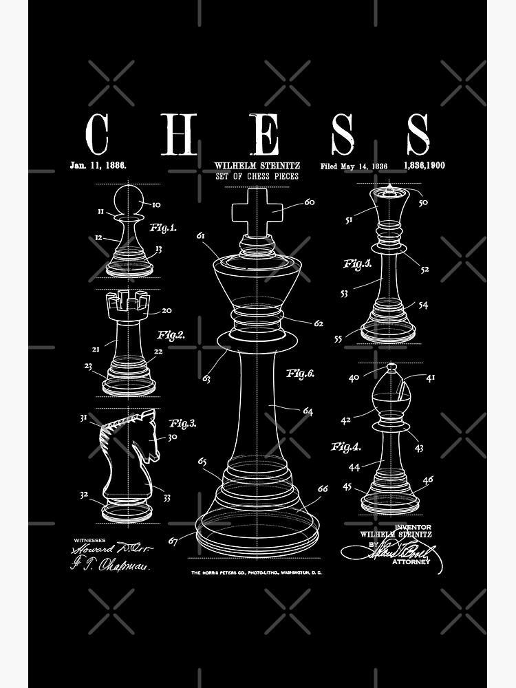 Chess King And Pieces Old Vintage Patent Drawing Print Poster