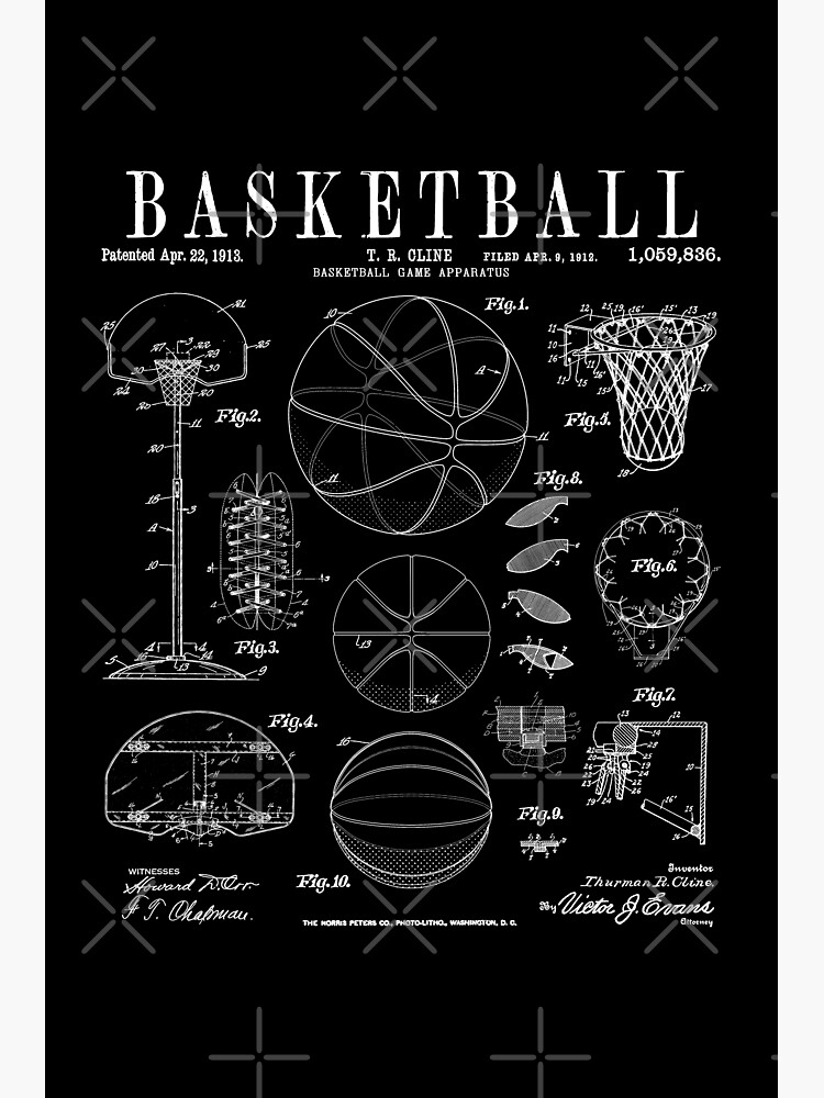 Basketball Old Vintage Patent Drawing Print by grandeduc