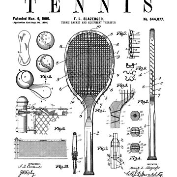 Artwork thumbnail, Tennis Racket And Ball Old Vintage Patent Drawing Print by GrandeDuc