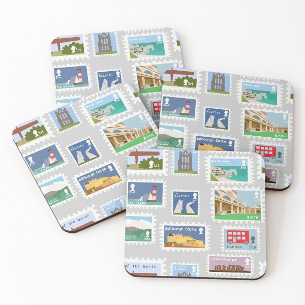 Artikelvorschau, Illustration of Stamps Featuring UK Tourist Attractions entworfen und verkauft von LouiseFranksArt.