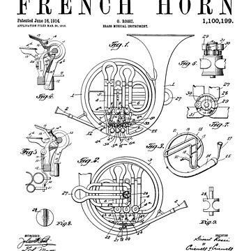 Vorschaubild zum Design Französisches Horn, alter Vintage-Antik-Patent-Zeichnungsdruck von GrandeDuc