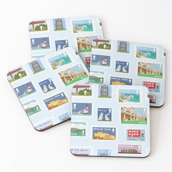 Artikelvorschau, Illustration of Stamps Featuring UK Tourist Attractions entworfen und verkauft von LouiseFranksArt.