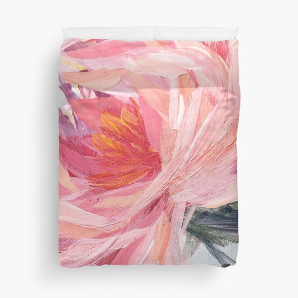 Pink Peony on Book Pages Duvet Cover