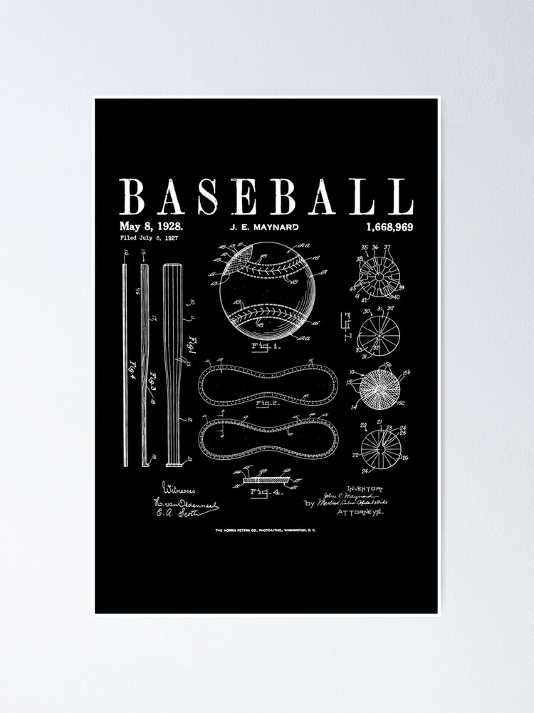 Baseball Bat And Ball Old Vintage Patent Drawing Print | Kids T-Shirt