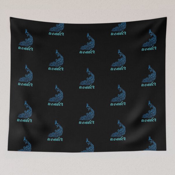Item preview, Elegant Peacock Silhouette: WONDER - Blue & Aqua on Black designed and sold by PawsitiveMum.
