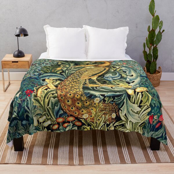 Item preview, GREENERY, FOREST ANIMALS ,PEACOCK WITH ACANTHUS LEAVES Blue Green Floral designed and sold by BulganLumini.