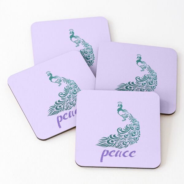 Item preview, Elegant Peacock Silhouette: PEACE - Aqua & Purple (on Purple) designed and sold by PawsitiveMum.