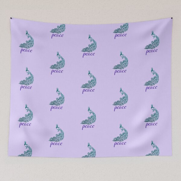 Item preview, Elegant Peacock Silhouette: PEACE - Aqua & Purple (on Purple) designed and sold by PawsitiveMum.