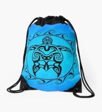 Black Tribal Turtle Drawstring Bag