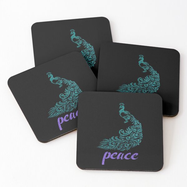 Item preview, Elegant Peacock Silhouette: PEACE - Aqua & Purple (on Black) designed and sold by PawsitiveMum.