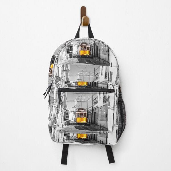 Item preview, Nostalgia Lisbon Tram 28 on City Street Old Europe black and white with yellow designed and sold by MindChirp.