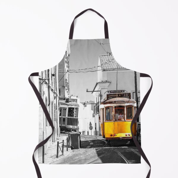 Item preview, Nostalgia Lisbon Tram 28 on City Street Old Europe black and white with yellow designed and sold by MindChirp.
