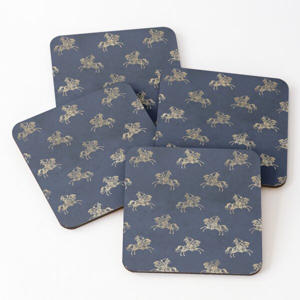 Item preview, Golden knight riding a horse on blue background designed and sold by AnnieHochmann.