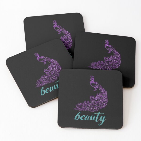 Item preview, Elegant Peacock Silhouette: BEAUTY - Aqua & Plum (on Black) designed and sold by PawsitiveMum.