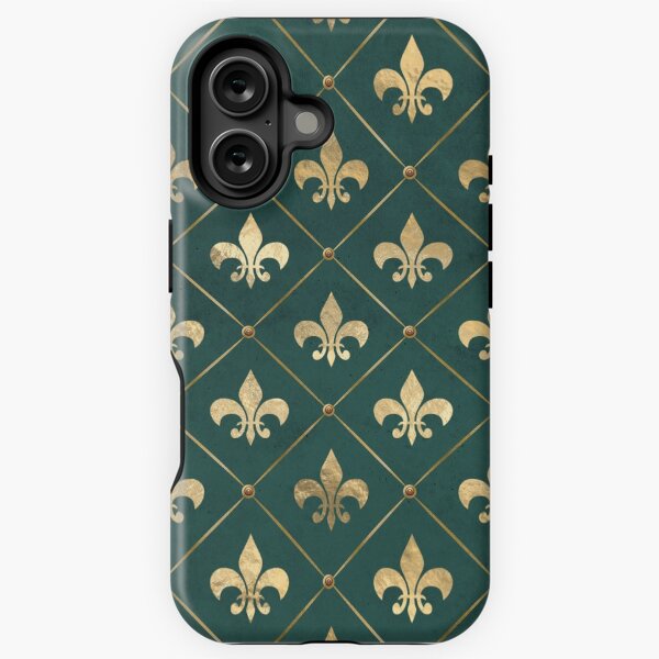 Aperçu de l'œuvre Conception de fleur de lis d'or sur fond vert créée et vendue par AnnieHochmann.