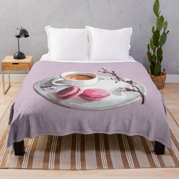 Item preview, Espresso coffee with two vibrant pink macaroons with a cherry blossom stem designed and sold by Tana-B.