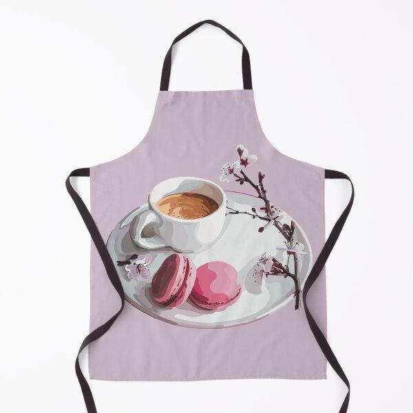 Item preview, Espresso coffee with two vibrant pink macaroons with a cherry blossom stem designed and sold by Tana-B.