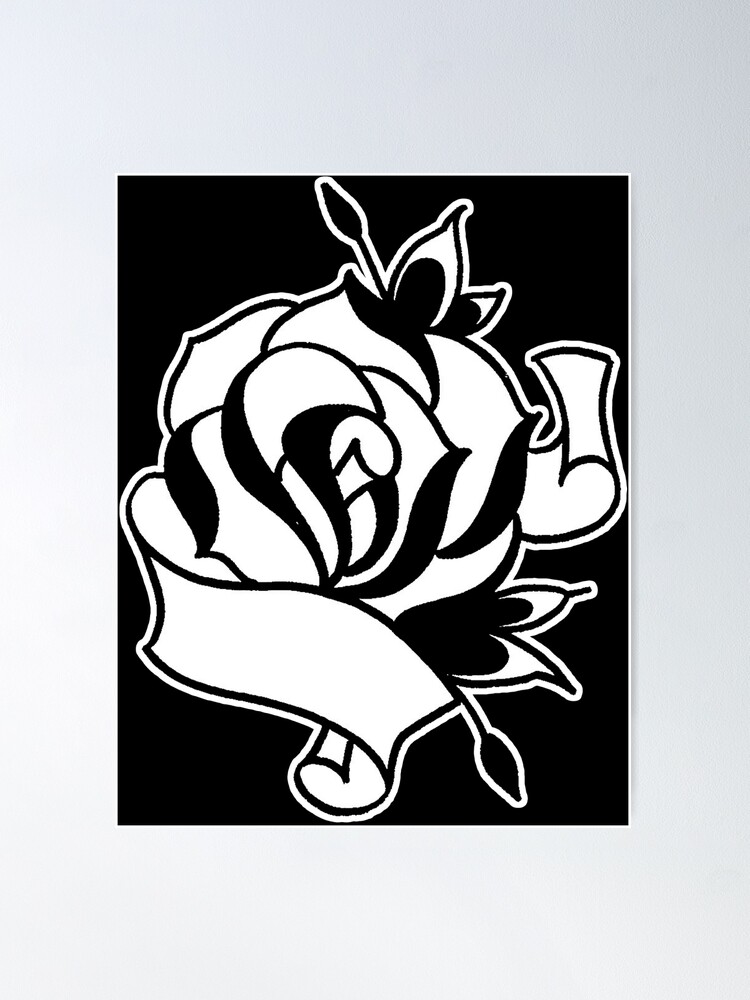 Tattoo Black Rose and Banner' Unisex Baseball T-Shirt