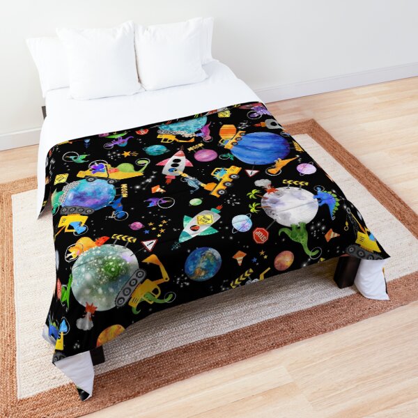 Dinosaur Space Crew Galaxy Construction Comforter