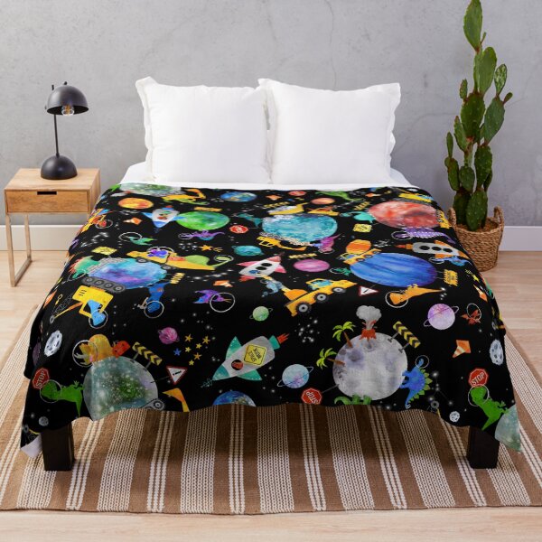 Dinosaur Space Crew Galaxy Construction Throw Blanket