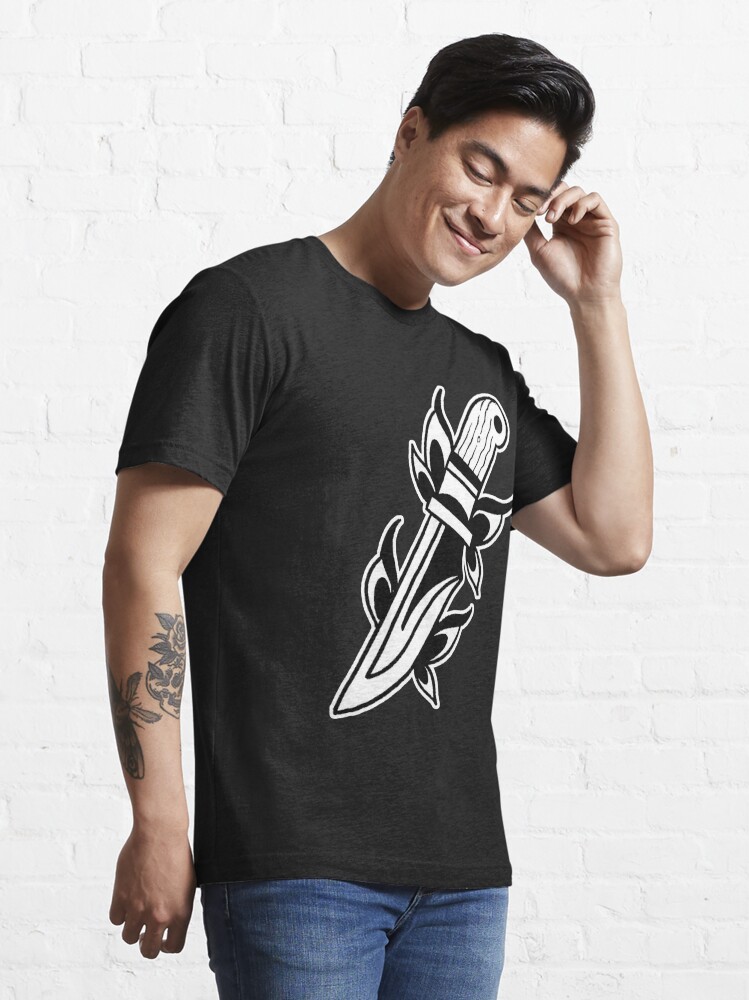 Tattoo Buck Knife with Leaves' Unisex Baseball T-Shirt