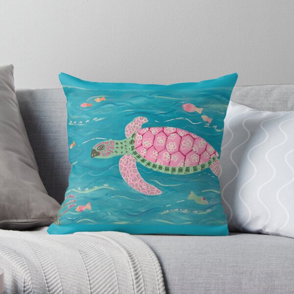 Pink Sea Turtle by Nancy Salus Throw Pillow