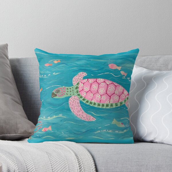Pink Sea Turtle by Nancy Salus Throw Pillow