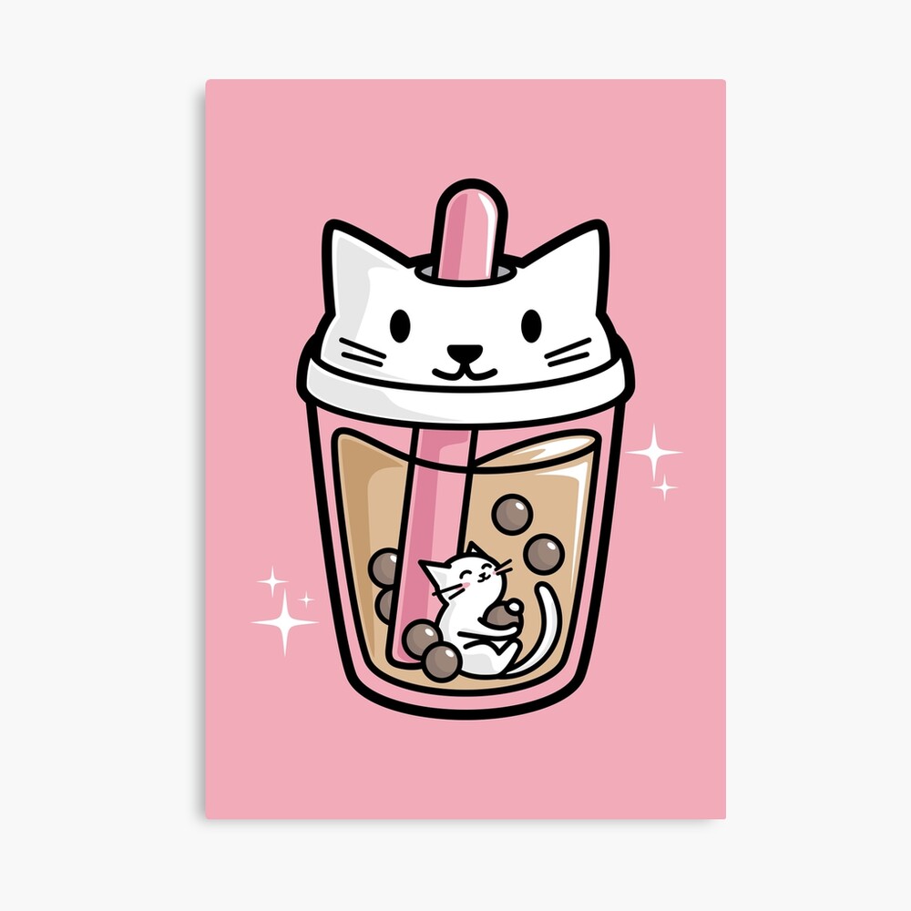 Dessin Bubble Tea Kawaii A Imprimer Impression photo for Sale avec l'œuvre « Bubble Tea avec un chat Kawaii blanc et mignon à l'intérieur » de l'artiste BobaTeaMe | Redbubble