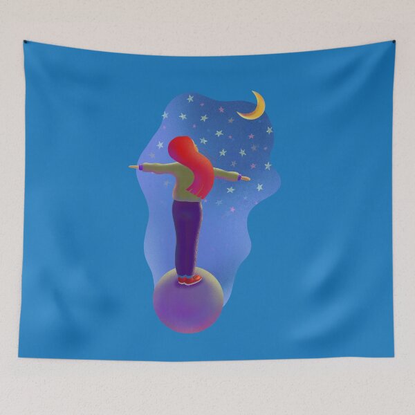 Item preview, Red-haired girl stands on the planet and dreams looking at the stars and the moon designed and sold by SychEvaartist.
