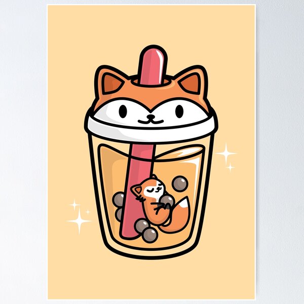 Item preview, Bubble Tea with Cute Kawaii Fox Inside designed and sold by BobaTeaMe.