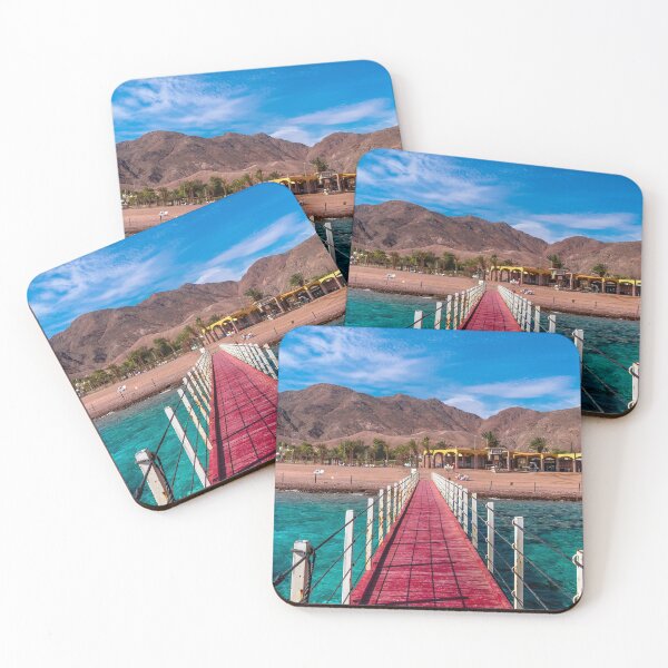 Item preview, Beach bridge with colorful desert behind. Red sea Israel designed and sold by AmongOtherThngs.