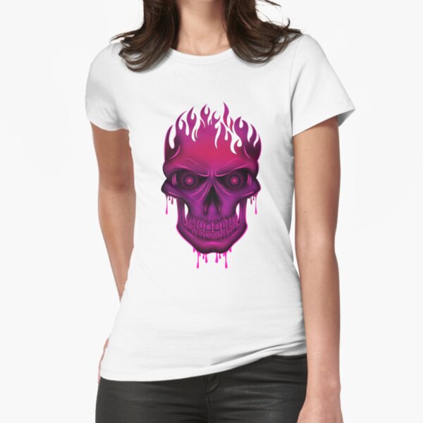 Flame Skull - Hot Pink Fitted T-Shirt