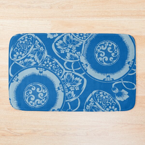 Artikelvorschau, Electric Blue Limonade & Aquamarine Japanisches Textilmuster - Blumen und Tsuzumi-Trommeln entworfen und verkauft von Vintage-TM.