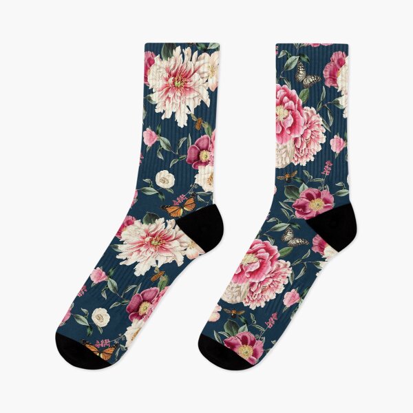 Item preview, Cottagecore English Rose Cottage Garden Flowers Floral Navy Pink Dark Decor designed and sold by BohoStudio.