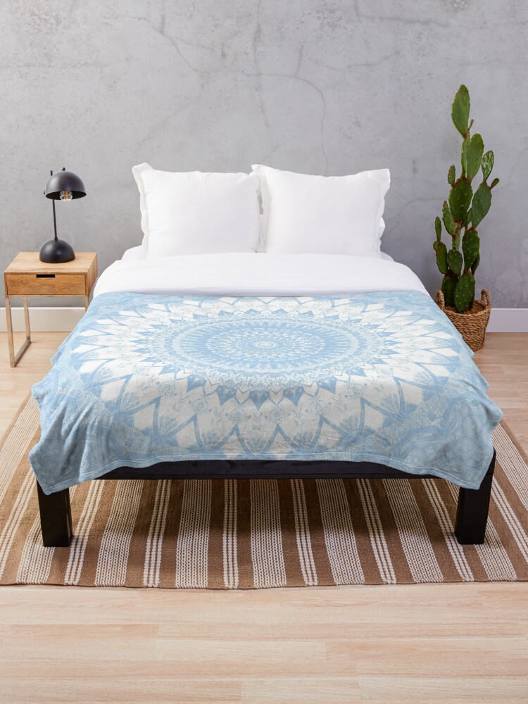 Baby Blue Boho Mandala Throw Blanket By Kellydietrich Redbubble